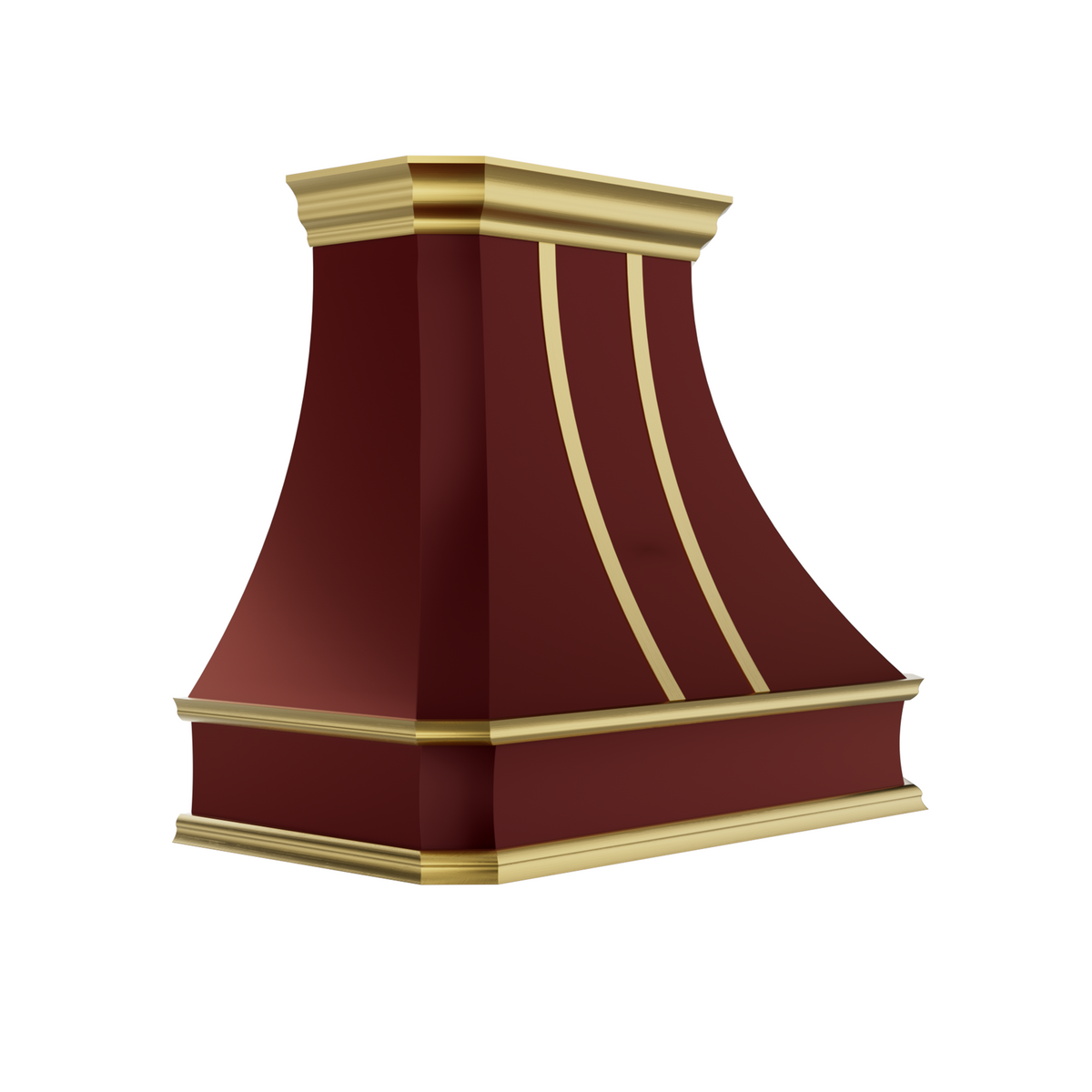 Artisan Burgundy Custom Kitchen Hood with Brass Trim ATHS-08