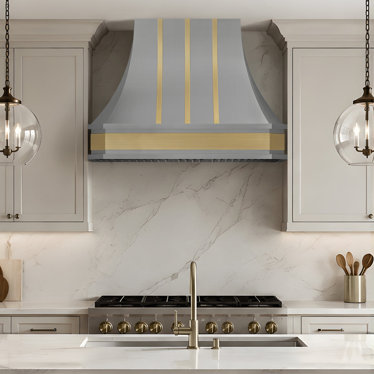 Artisan California Stainless Steel Range Hood with Brass Apron ATHS-20