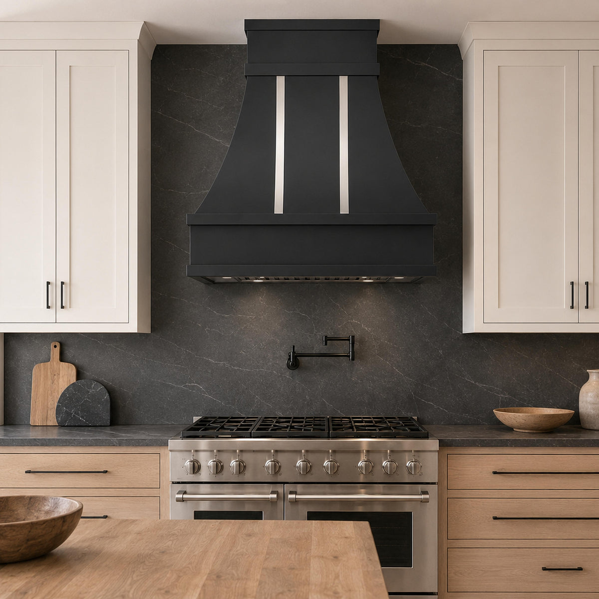 Artisan Custom Black Stainless Steel Range Hood with Straps ATHS-02