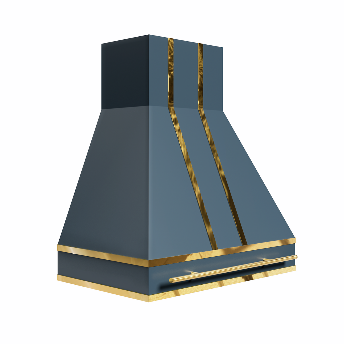 Artisan Custom Blue Stainless Steel Range Hood with Brass Accents ATHS-23