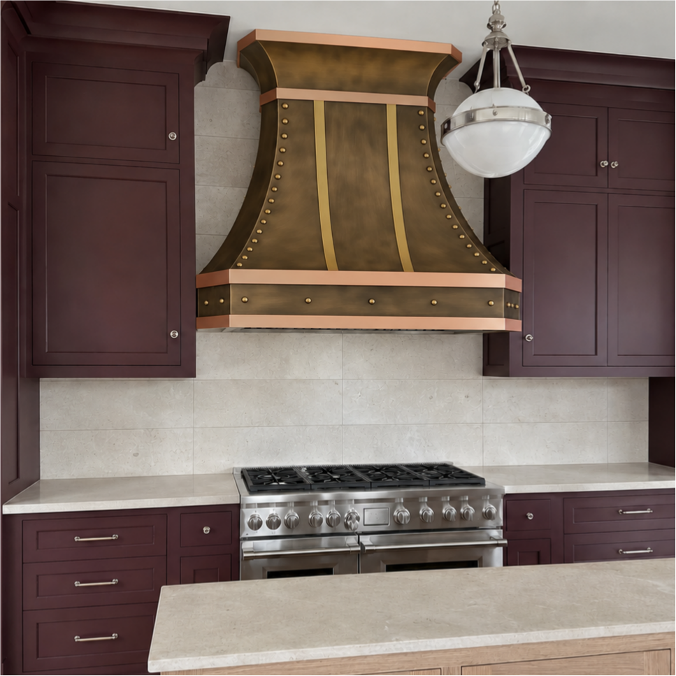 Artisan Custom Brass Kitchen Range Hood with Metal Details ATHB-13