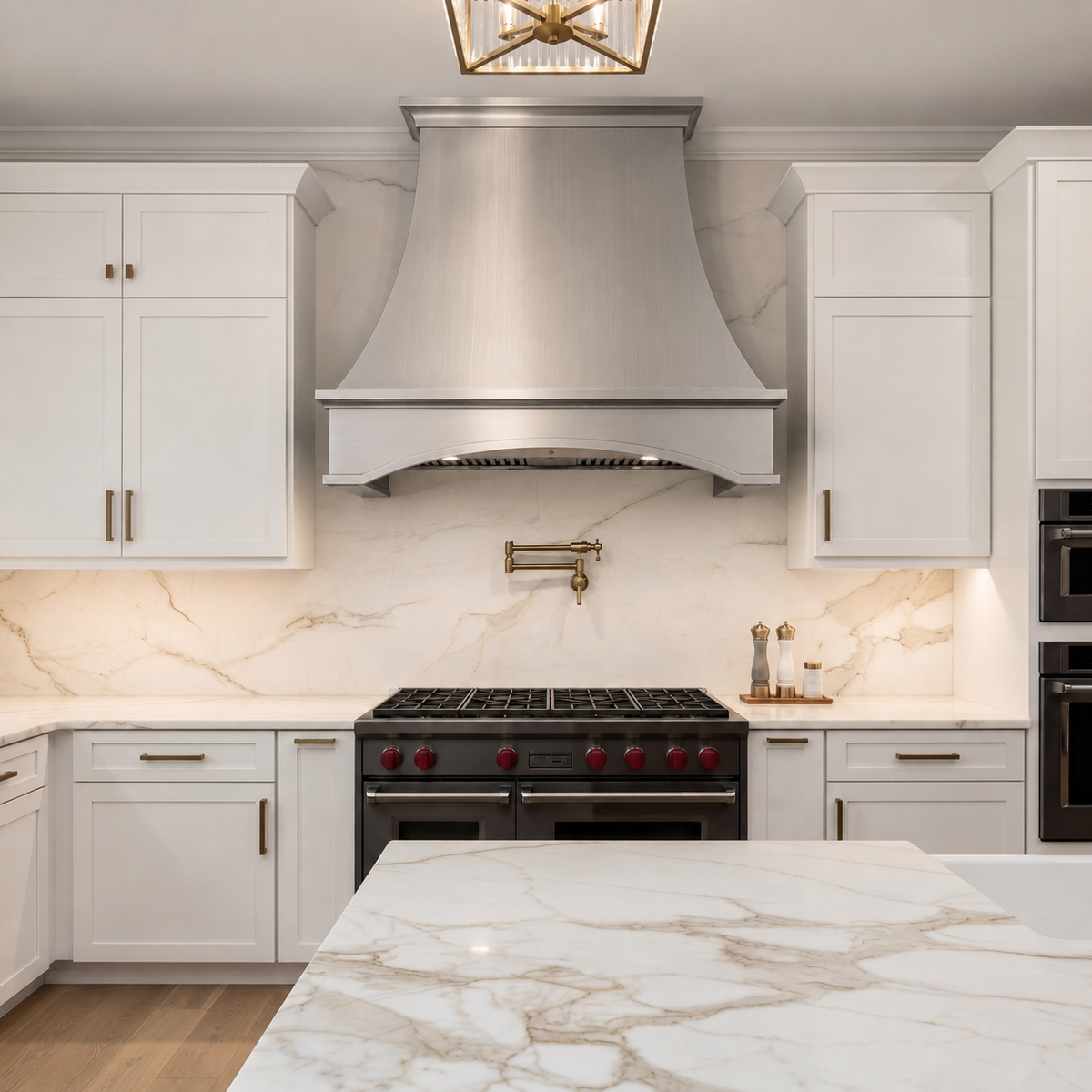 Artisan Custom Brushed Stainless Steel Range Hood with Arched Bottom ATHS-03