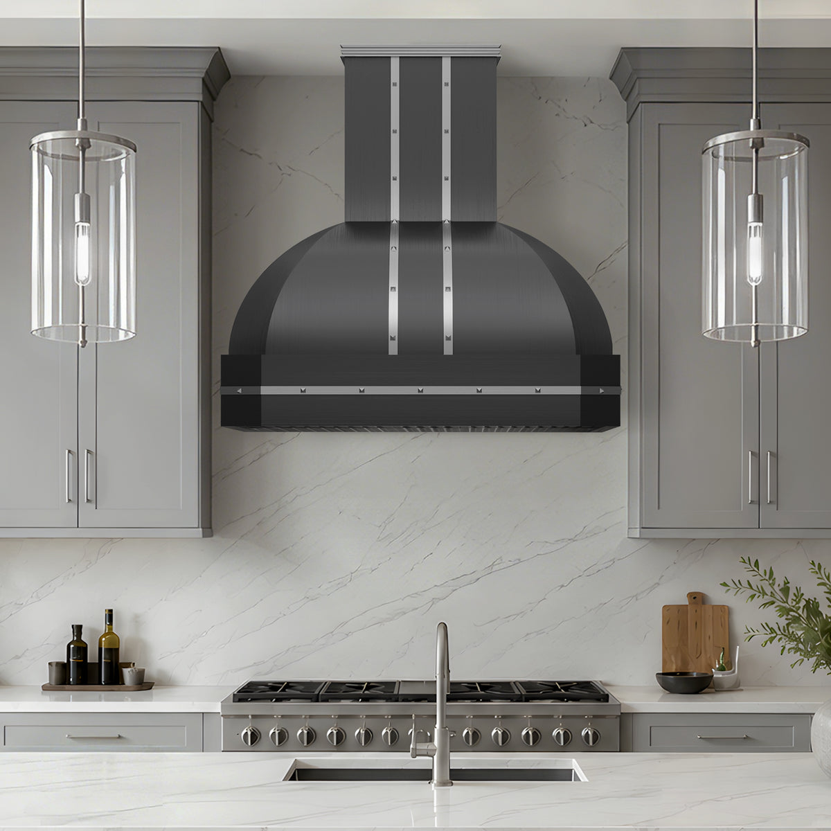 Artisan Custom Grey Stainless Steel Range Hood with Bell Shape ATHS-09