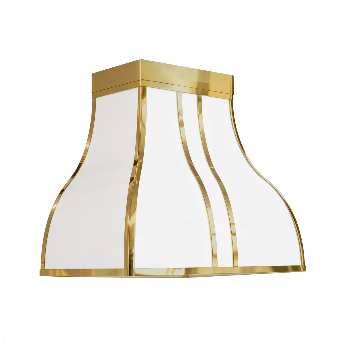 Artisan Custom White Stainless Steel Kitchen Hood with Brass Trims ATHS-06