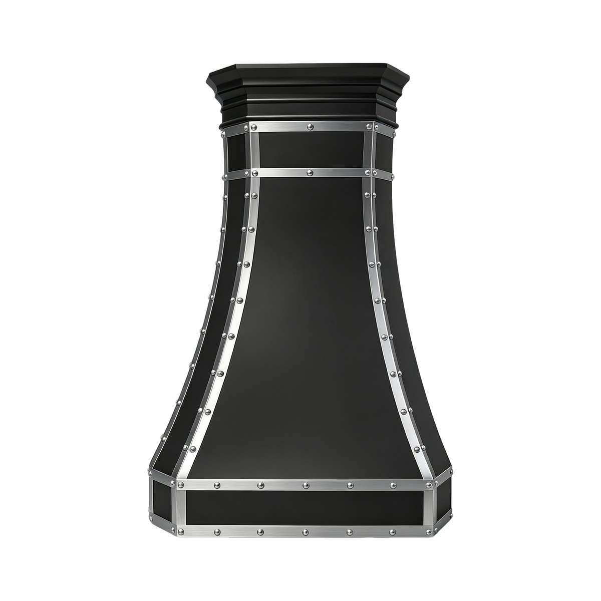 Artisan Luxury Black Custom Stove Hood with Stainless Steel Accents ATHS-28