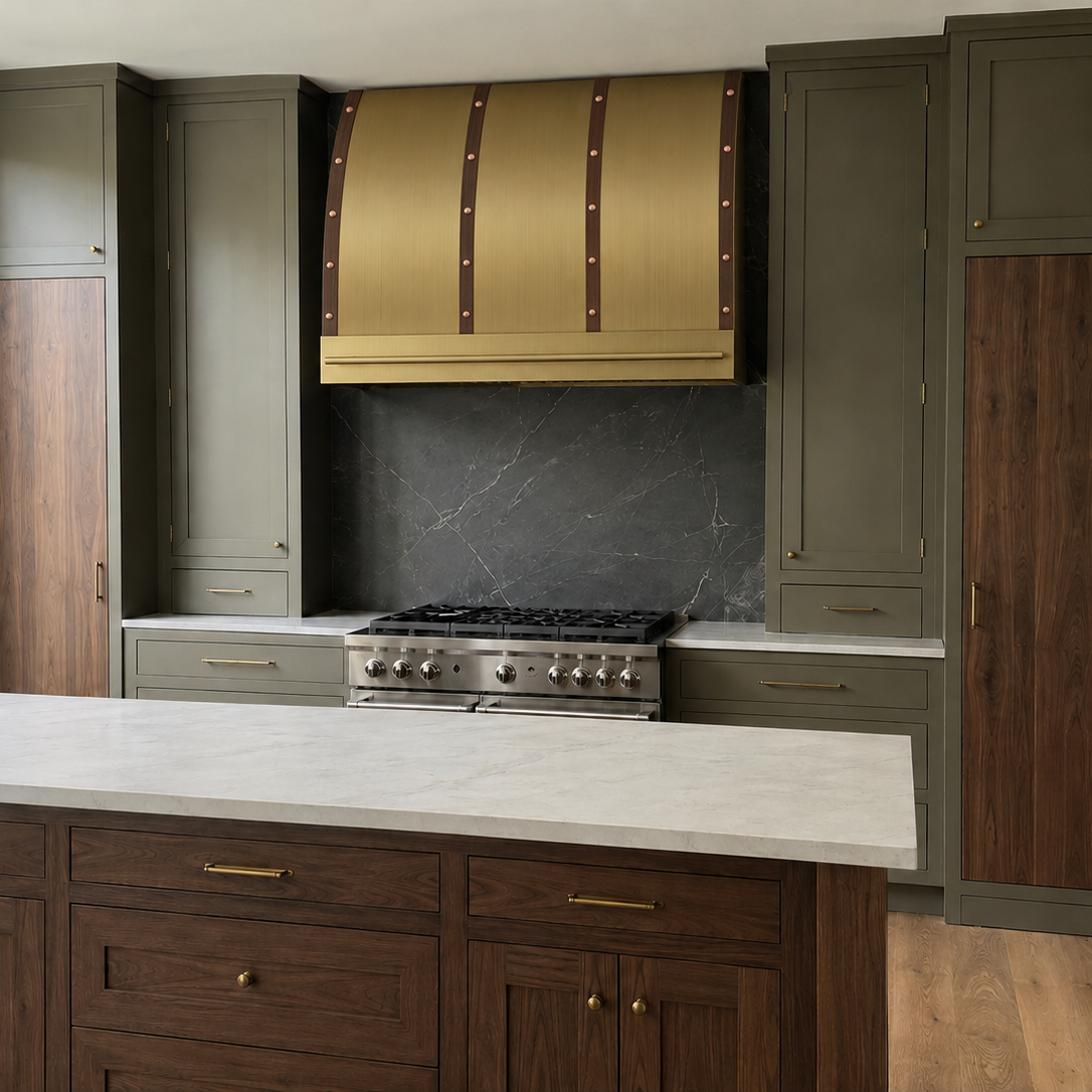 Artisan Riveted Barrel Brass Stove Hood ATHB-08