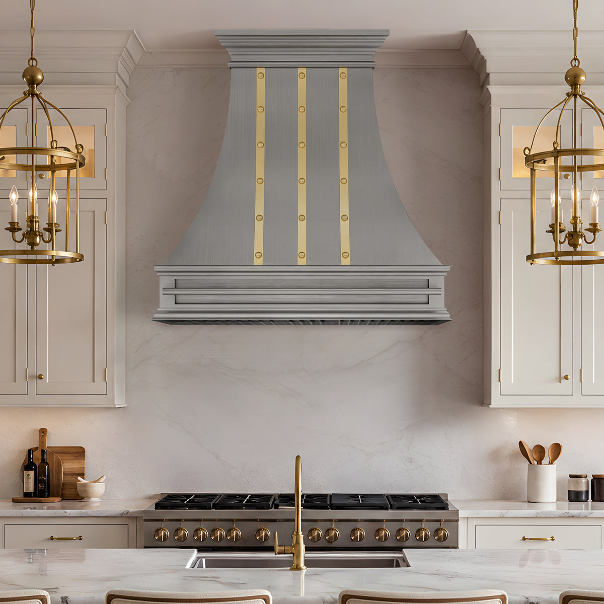Artisan Texas Custom Kitchen Range Hood with Brass Straps ATHS-21
